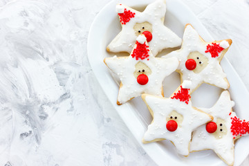 Santa star christmas gingerbread cookies, funny treat idea for kids