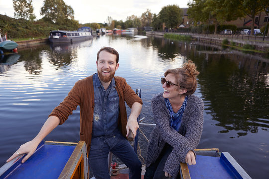 Couple on canal boat