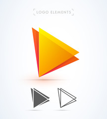 Play button logo template. Vector abstract material design, flat and line style. Origami paper cut shapes
