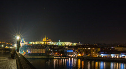 Fototapeta na wymiar Cityscape panorama of Prague with Castle. View from Carol Bridge