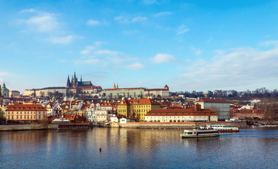 Cityscape panorama of Prague with Castle. View from Carol Bridge. Prague, Rzecz Republic - obrazy, fototapety, plakaty