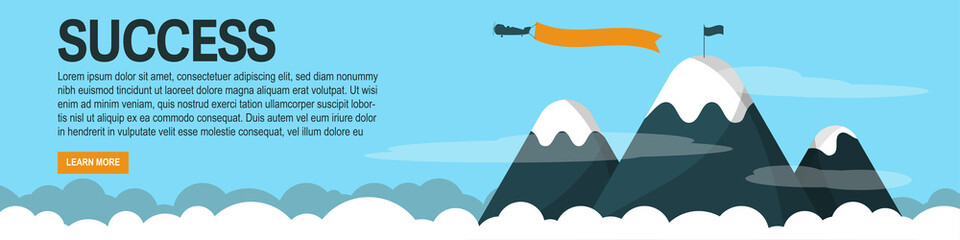 Fototapeta na wymiar Success Mountain and Clouds Web Banner