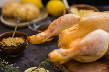 Crude chicken ready to be baked.
