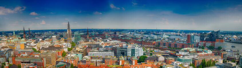 HAMBURG, GERMANY - JULY 2016: Panoramic view of city streets. Hamburg is a major attraction in Germany