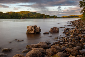 Autumn Urals landscape, river, stones, shore