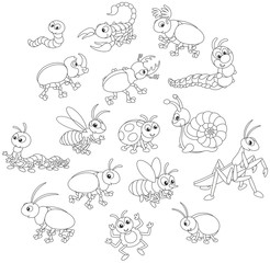 Vector set of funny insects in cartoon style