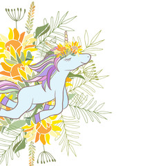 Retro style Illustration with flowers and animal