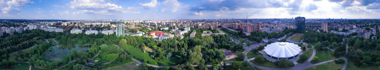 City scape with circus park aerial drone panorama