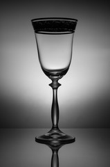 wine glass on a mirror background bw