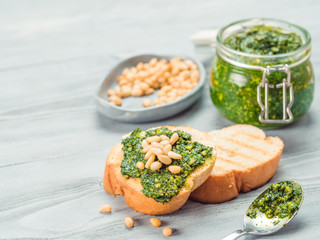 baguette bread with fresh pesto
