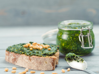whole grain rye bread with fresh pesto