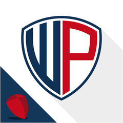 Obraz premium Icon logo / shield badge with combination of W & P initials