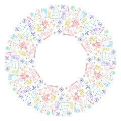 Sketchy vector hand drawn Doodle cartoon set of objects and symbols on the New Year and Christmas theme