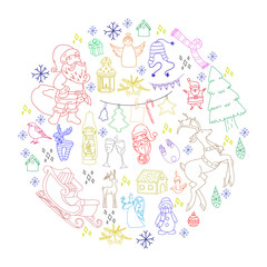 Sketchy vector hand drawn Doodle cartoon set of objects and symbols on the New Year and Christmas theme
