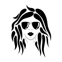 Young woman face silhouette. Hand drawn vector illustration.