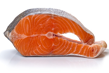 Piece of fresh salmon on white