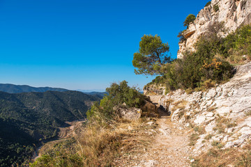 Rocky landscape in Siurana de Prades, Tarragona, Catalunya, Spain. Copy space for text.
