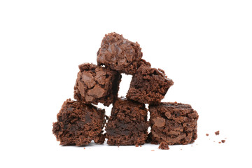 homemade chocolate brownies isolated on white background