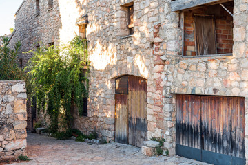 Fototapeta na wymiar View of the building in the village Siurana, Tarragona, Spain. Copy space for text.
