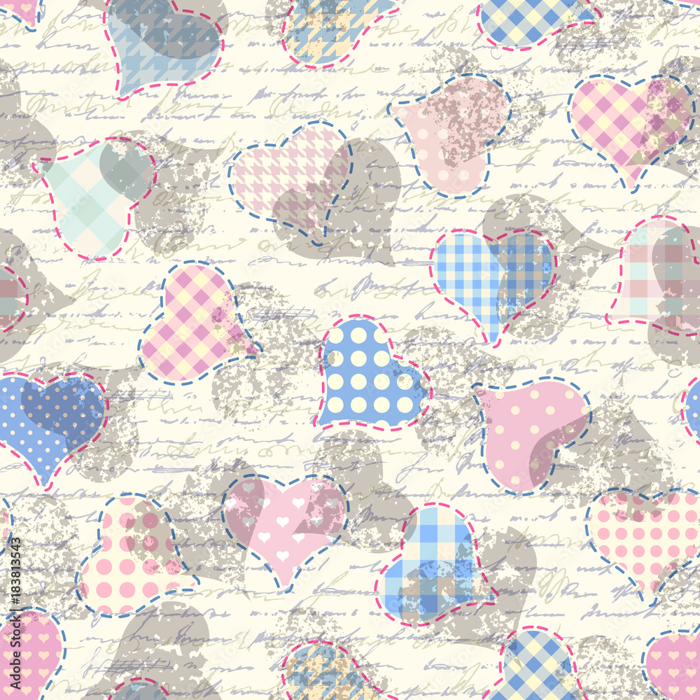 Poster Seamless background pattern. Hearts pattern in a patchwork style.