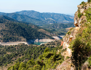 Fototapeta na wymiar Reservoir Pantano De Siurana, Tarragona, Spain. Top view. Copy space for text.