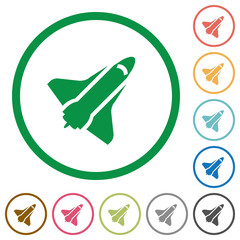 Space shuttle flat icons with outlines