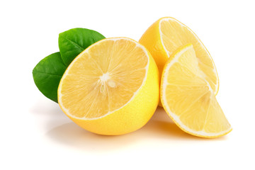 lemon slices with leaf isolated on white background