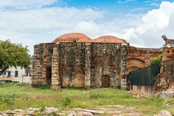 View on ruins of the Franciscan Monastery, Santo Domingo, Dominican Republic. Copy space for text.