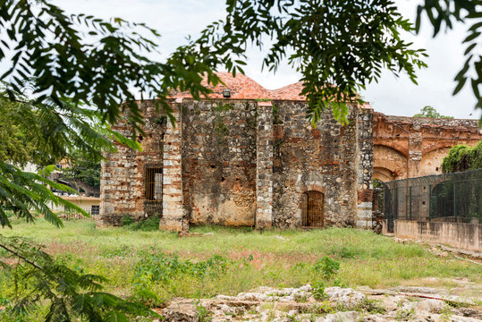 View on ruins of the Franciscan Monastery, Santo Domingo, Dominican Republic. Copy space for text.