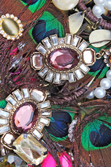 Fashion jewelrys. Fashion jewels as background. Jewelery texture. A lot of Jewells in texture. Jewellery background. Beautiful jewels pattern. Necklace earrings bracelet. Studio photo texture