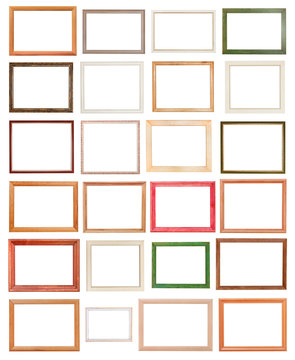 various modern wooden picture frames isolated