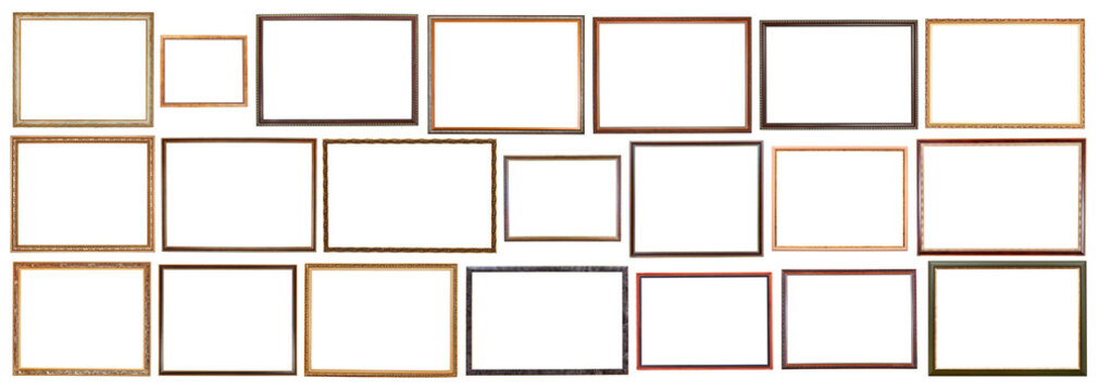 vintage narrow wooden picture frames isolated