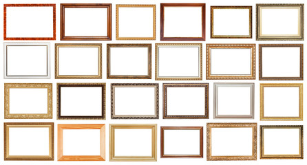 set of vintage wide wooden picture frames isolated