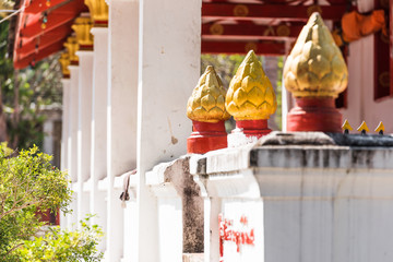 Sculptures of lotuses on the facade of the building in Louangphabang, Laos. Close-up.
