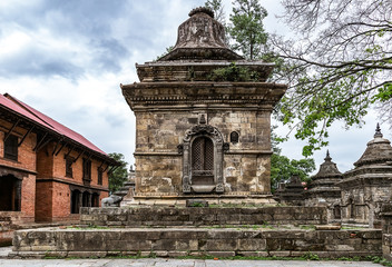 Fototapeta na wymiar old stone stupas in hinduist temple in kathmandu. nepal.