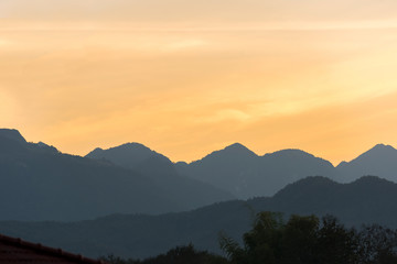 View of the picturesque mountain landscape in Louangphabang, Laos. Copy space for text.