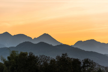 View of the picturesque mountain landscape in Louangphabang, Laos. Copy space for text.
