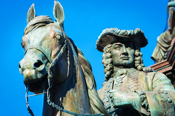 Detail with man on horse statue of Maria Theresa monument in Maria-Thesienplatz, Vienna, Austria