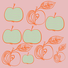 Apples pattern, scribbles. Hand drawn.