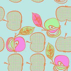 Apples  seamless pattern, scribbles. Hand drawn.