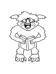 nerd geek schlau hornbrille intelligent lesen buch haarig groß gefährlich gnom frech klein monster horror halloween böse ork troll comic cartoon clipart