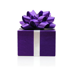 Purple gift box with a purple bow on white background