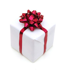 Gift box with ribbon and bow isolated on the white background