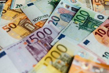 Obraz na płótnie Canvas Euro cash. Many Euro banknotes of different values. Euro cash background.