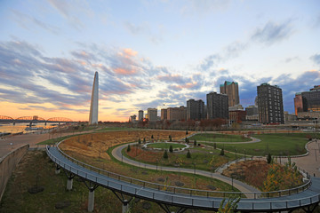 St. Louis, Missouri and the Gateway Arch from Eads Bridge.