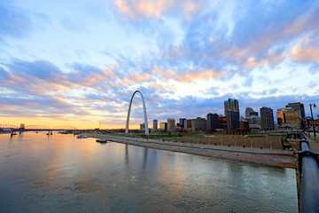 St. Louis, Missouri and the Gateway Arch from Eads Bridge.