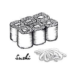 Hand drawn illustration of Sushi.
