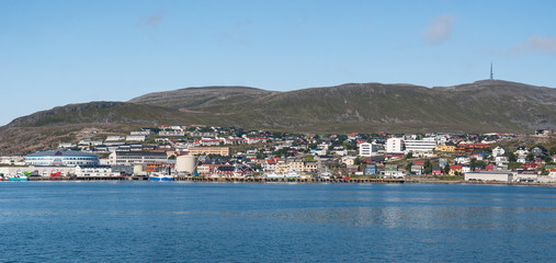 Fototapeta na wymiar Panorama of Hammerfest on the coast of the Norwegian Sea