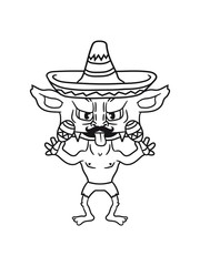mustache schnurrbart mexikaner hut sombrero südamerika party feiern rasseln musik gnom frech klein monster horror halloween böse ork troll comic cartoon clipart