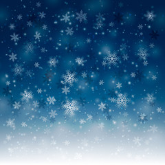Fototapeta premium Blue winter background with snowflakes. Christmas vector illustration.